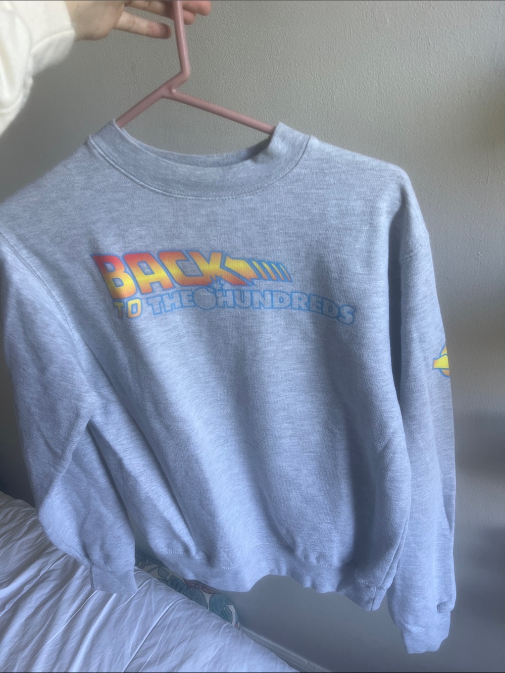 The Hundreds Gray Crewneck with Retro Multicolor 'Back' Graphic